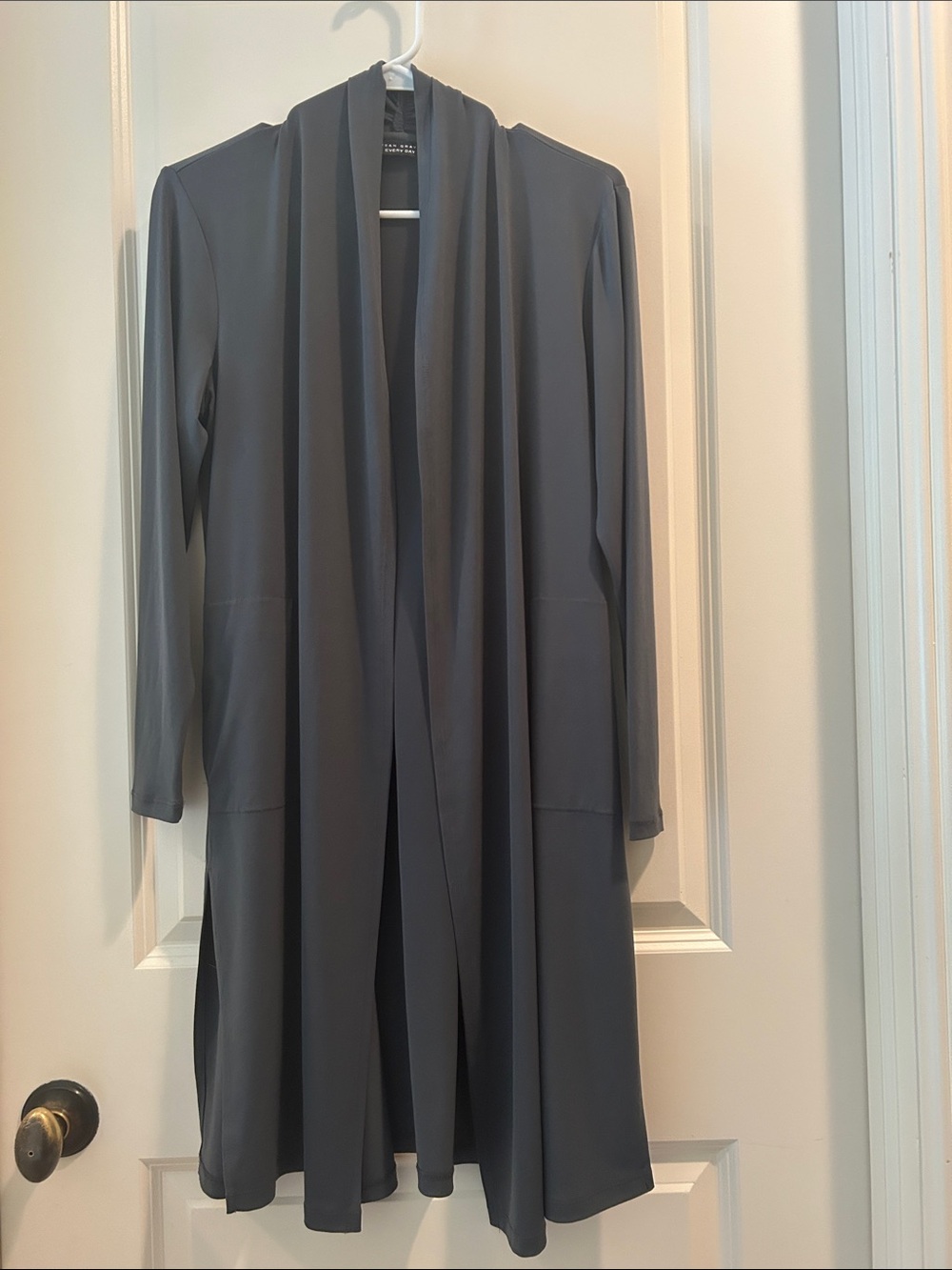 Susan Graver Everyday Long Open Front stretchy Cardigan pockets size XSP Gray